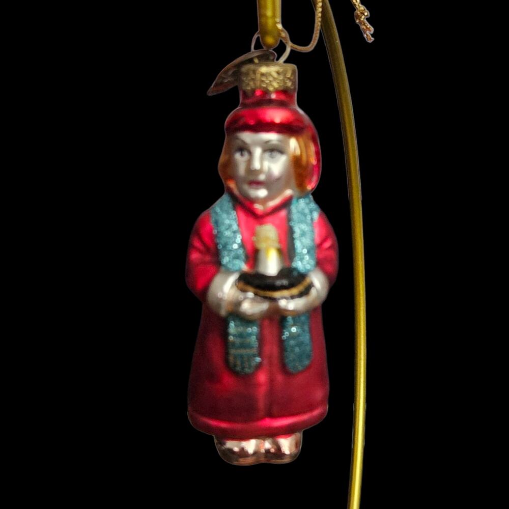 Thomas Pacconi Child Caroler Glass Ornament Red Robe Candle